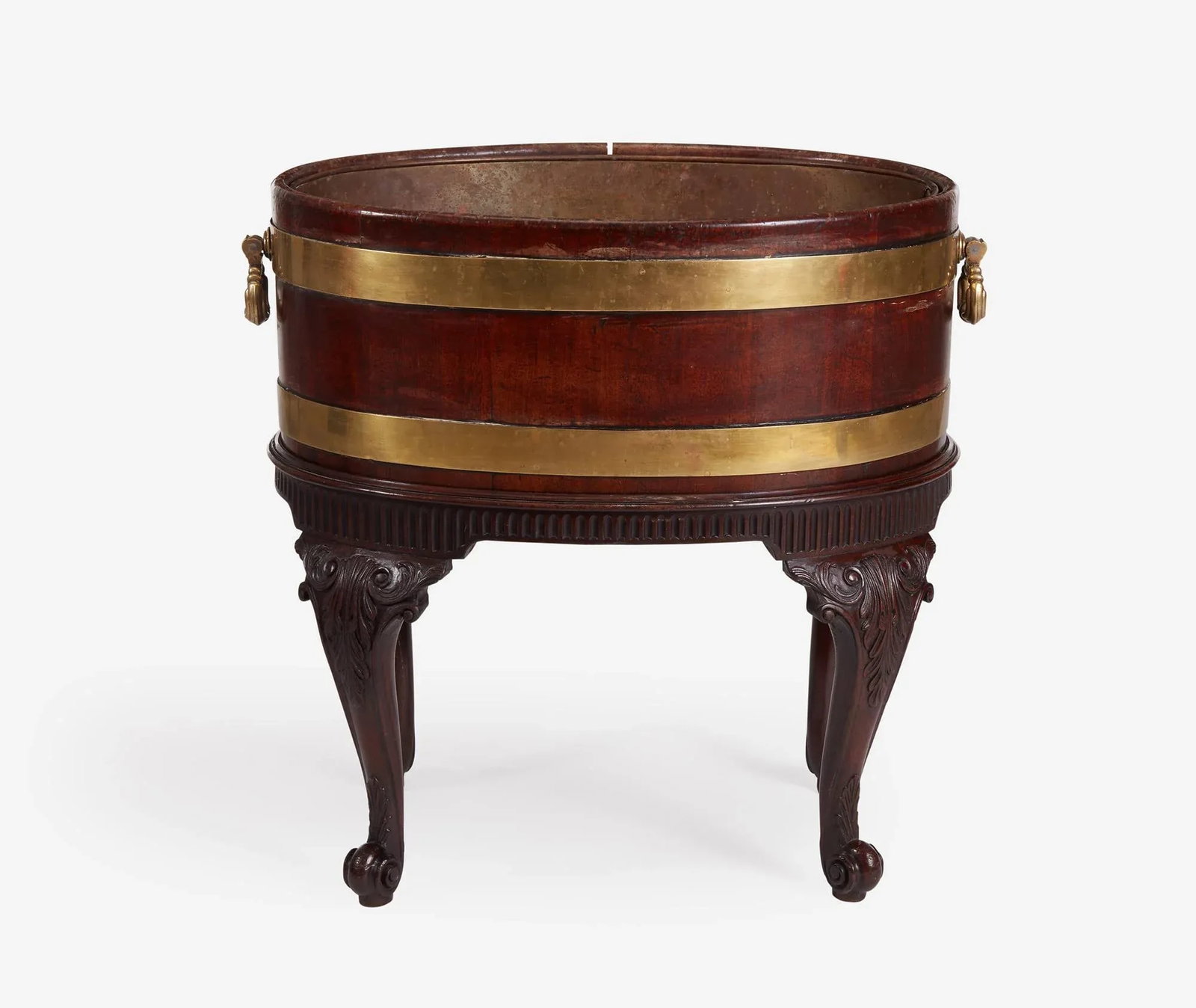 George III Brass Bound Mahogany Wine Cooler or Cellaret and Stand With Brass Liner - 5