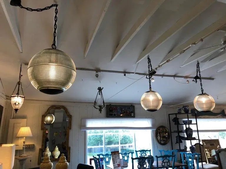Vintage Parisian Holophane Globe Pendant Chandelier - 3