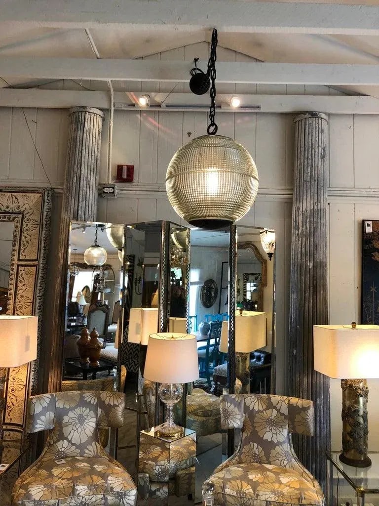 Vintage Parisian Holophane Globe Pendant Chandelier - 5