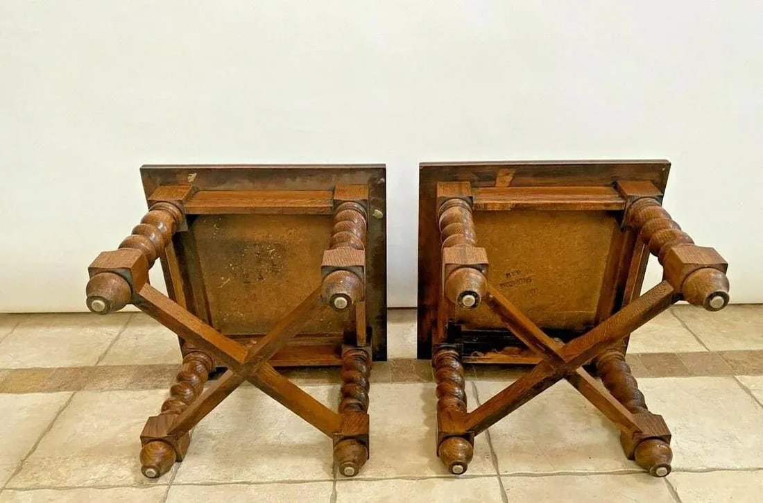1970s Vintage M House Nightstands Lamp Tables Barley Twist Legs Inlays - a Pair - 2