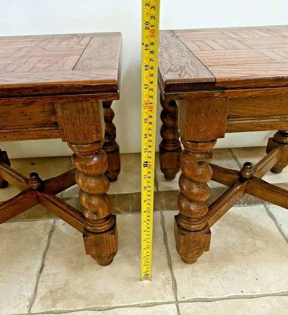 1970s Vintage M House Nightstands Lamp Tables Barley Twist Legs Inlays - a Pair - 8