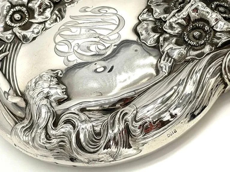 Early 20th Century Art Nouveau Sterling Hand Mirror 'Reine Des Fleurs', C. 1903, by Unger Brothers - 5