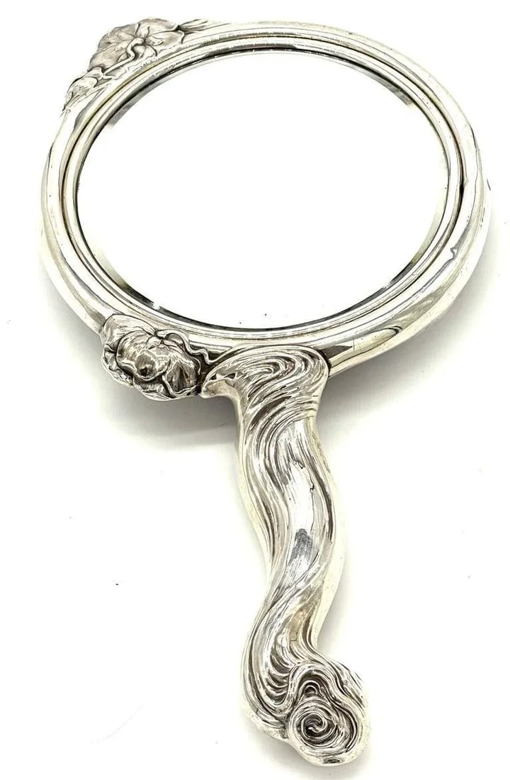 Early 20th Century Art Nouveau Sterling Hand Mirror 'Reine Des Fleurs', C. 1903, by Unger Brothers - 8