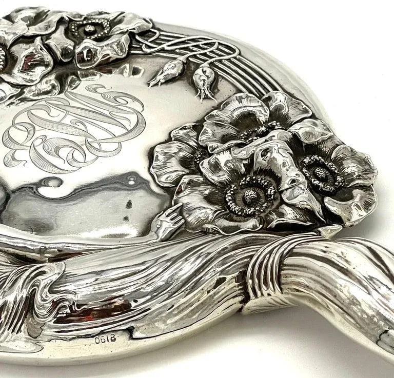 Early 20th Century Art Nouveau Sterling Hand Mirror 'Reine Des Fleurs', C. 1903, by Unger Brothers - 9