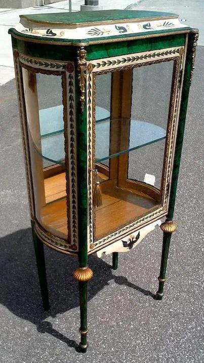 Vitrine With Faux Malachite Refreshed Paint - 4