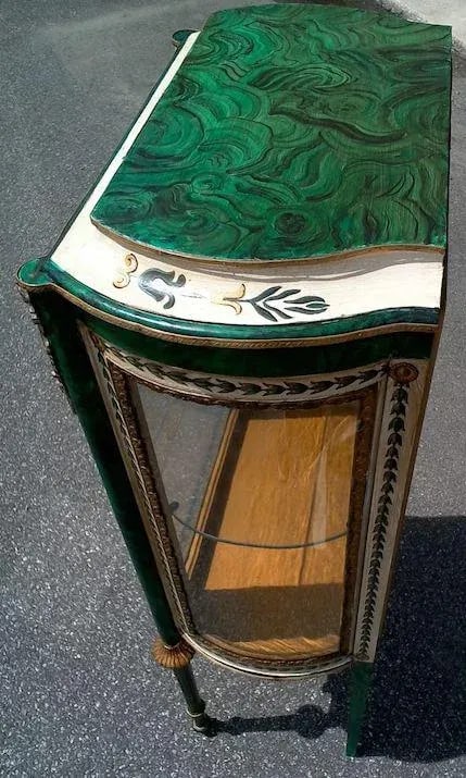 Vitrine With Faux Malachite Refreshed Paint - 6