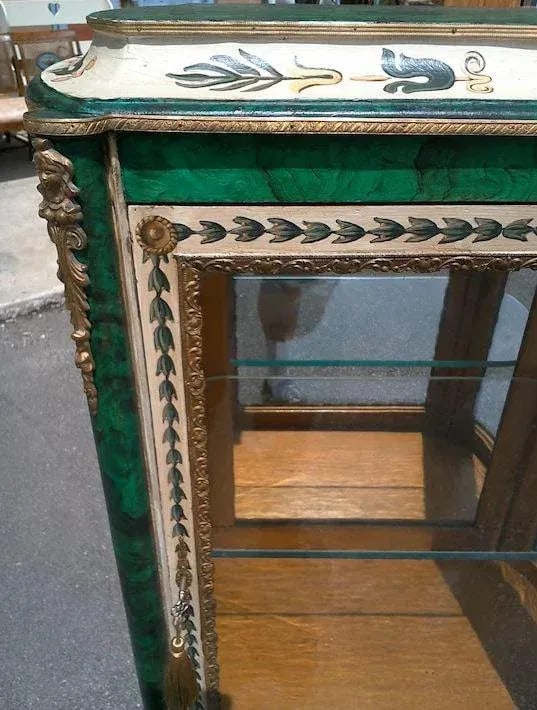Vitrine With Faux Malachite Refreshed Paint - 7