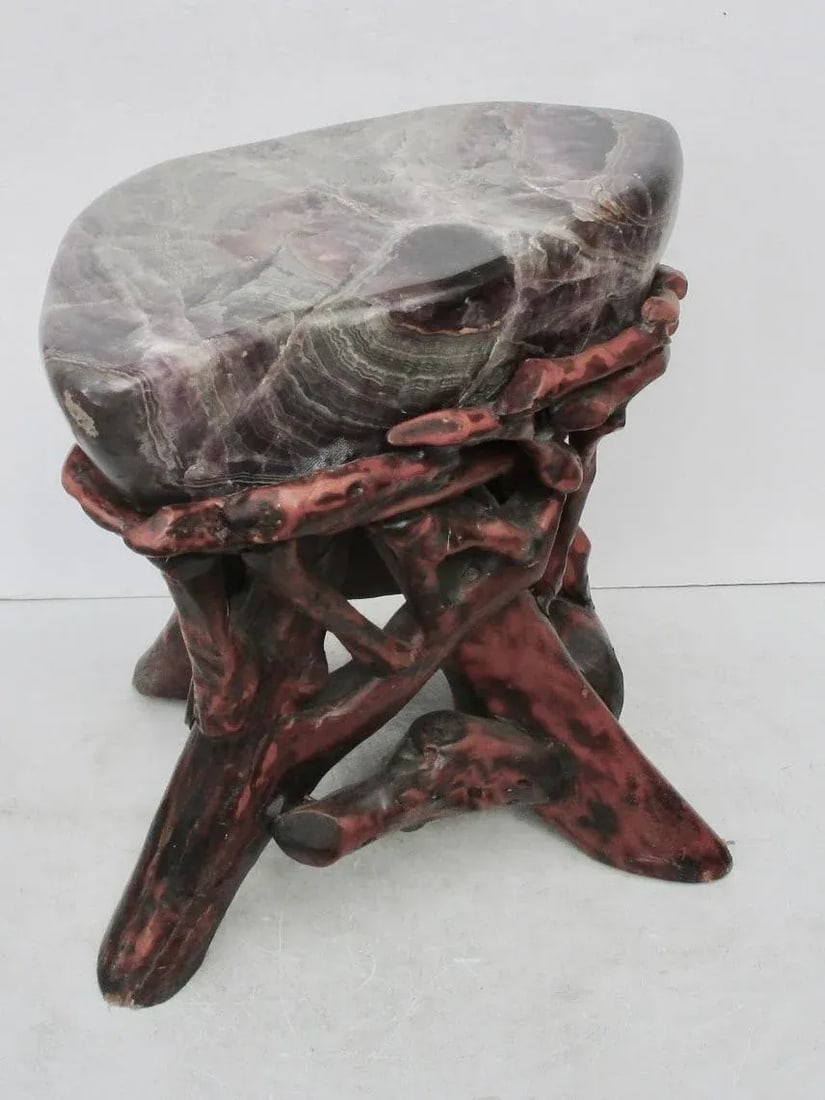 Chinese Fluorite Stone Root Table Circa 1990s - 12