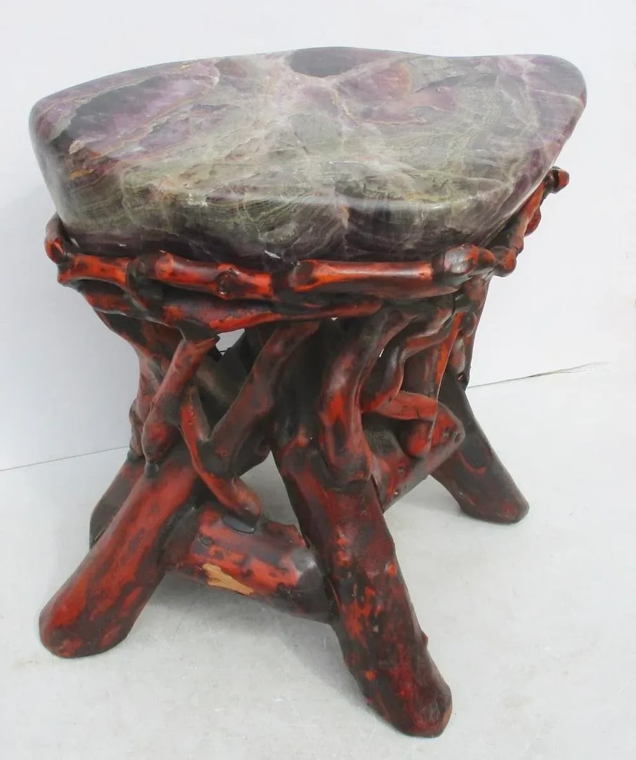 Chinese Fluorite Stone Root Table Circa 1990s - 2