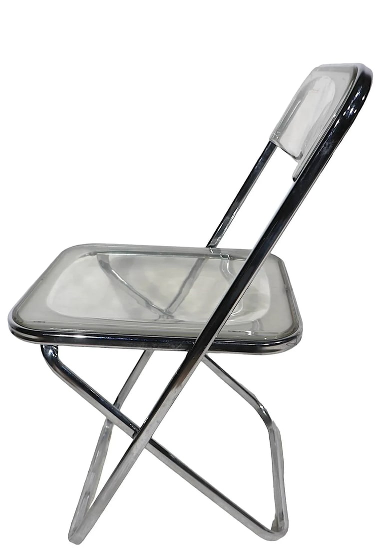 Pair of Vintage Space Age Folding Lucite and Chrome Chairs Made in Italy C 1970's - 2