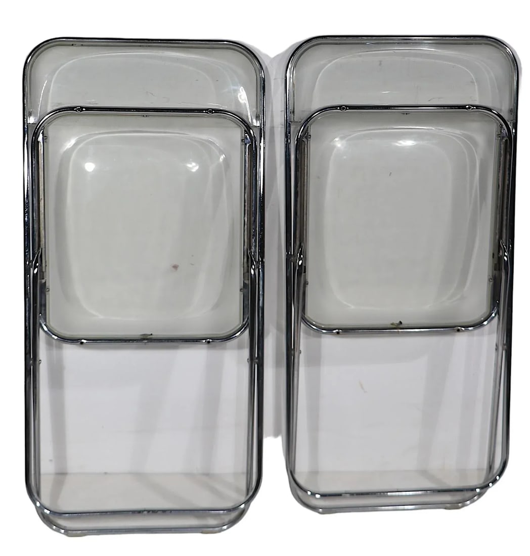 Pair of Vintage Space Age Folding Lucite and Chrome Chairs Made in Italy C 1970's - 4