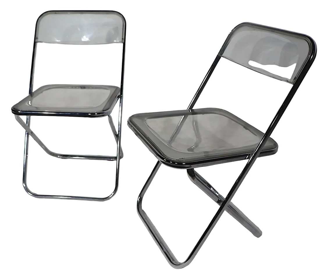 Pair of Vintage Space Age Folding Lucite and Chrome Chairs Made in Italy C 1970's - 5