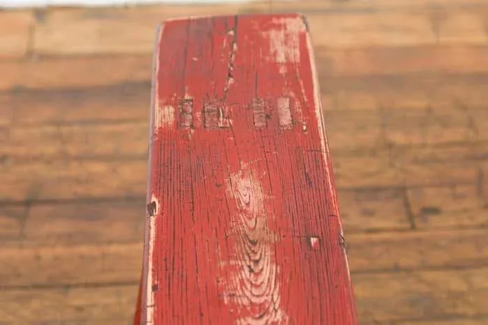 Distressed Red Lacquered Chinese Vintage Ming Style Bench with A-Form Base - 4