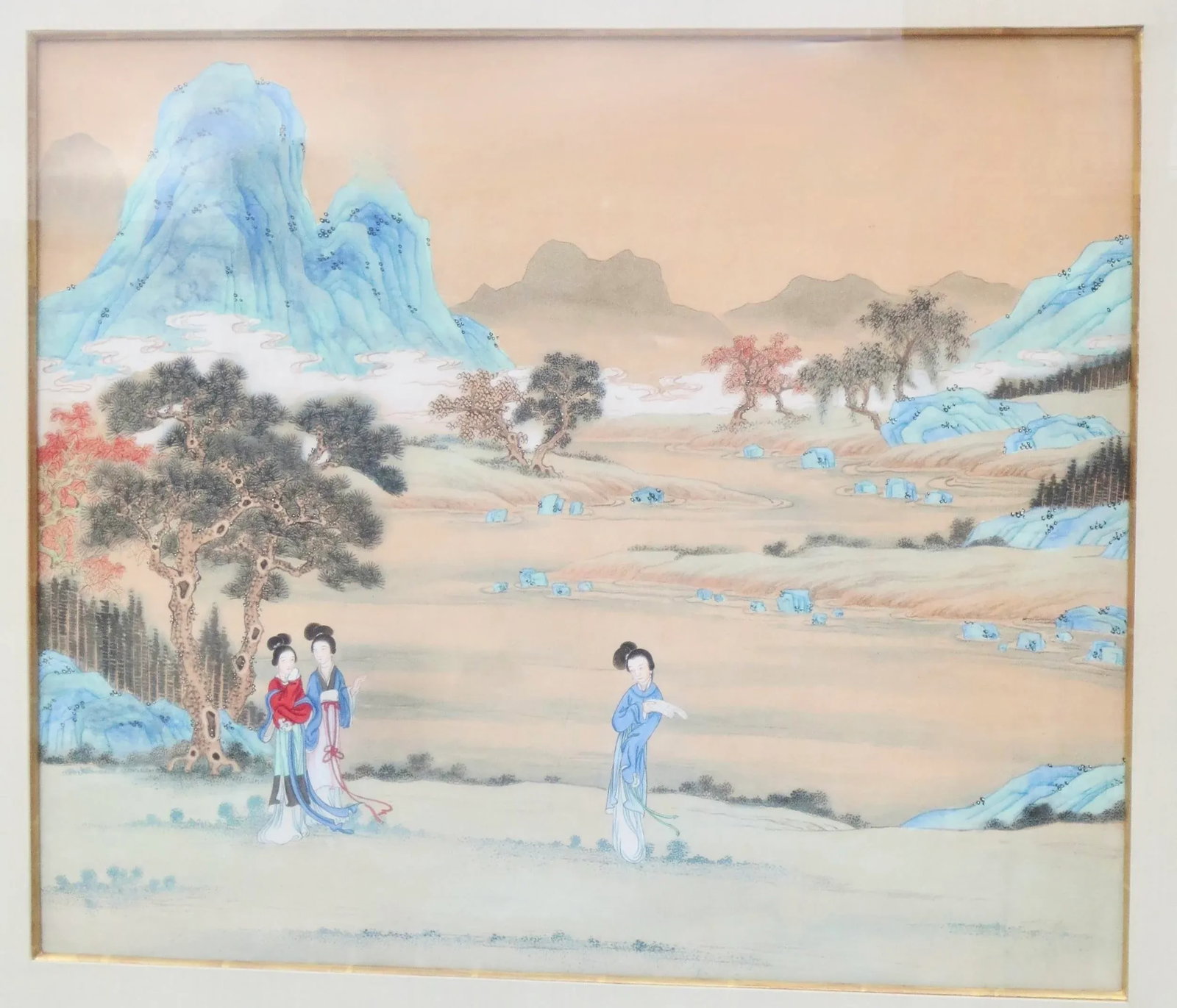 Chinese Watercolor Maidens in Landscape - 2