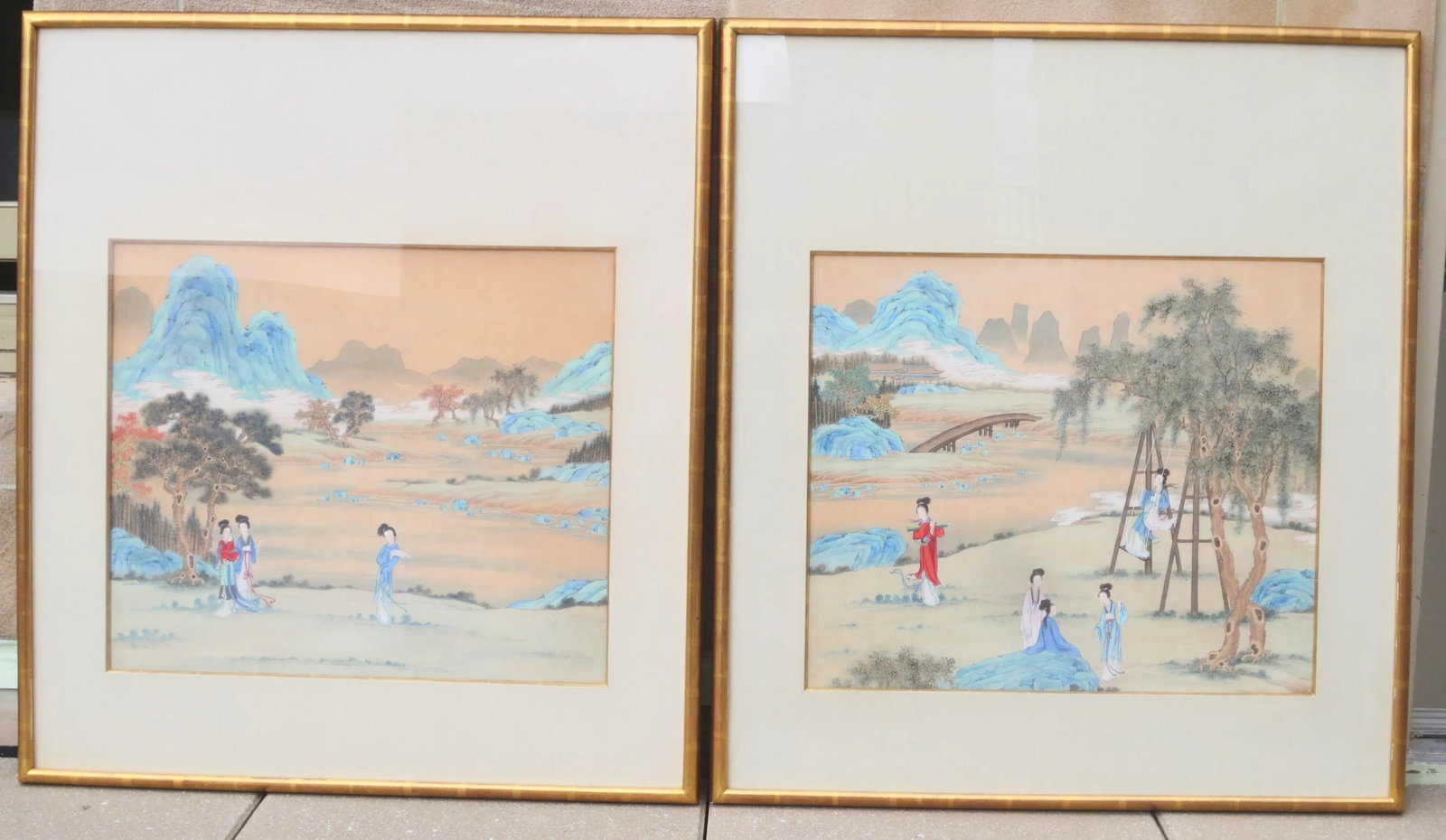 Chinese Watercolor Maidens in Landscape - 9