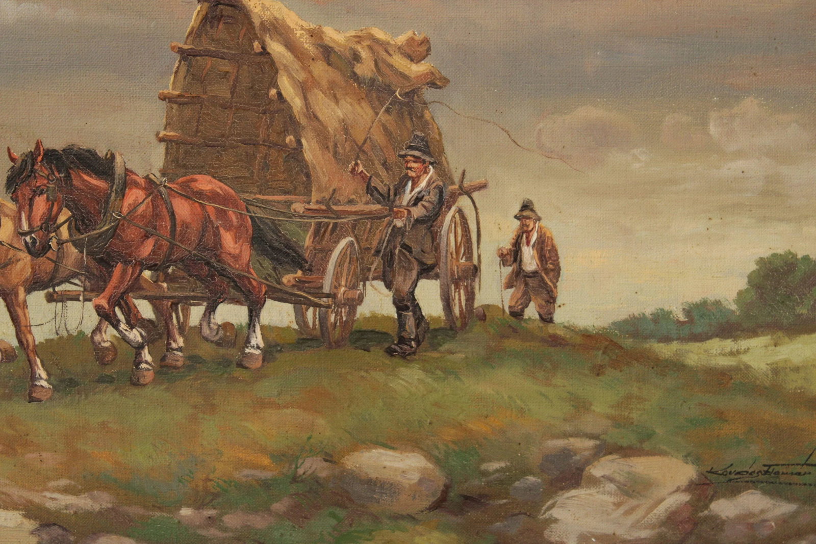 Elemer Kovacs Framed Covered Wagon Painting - 8