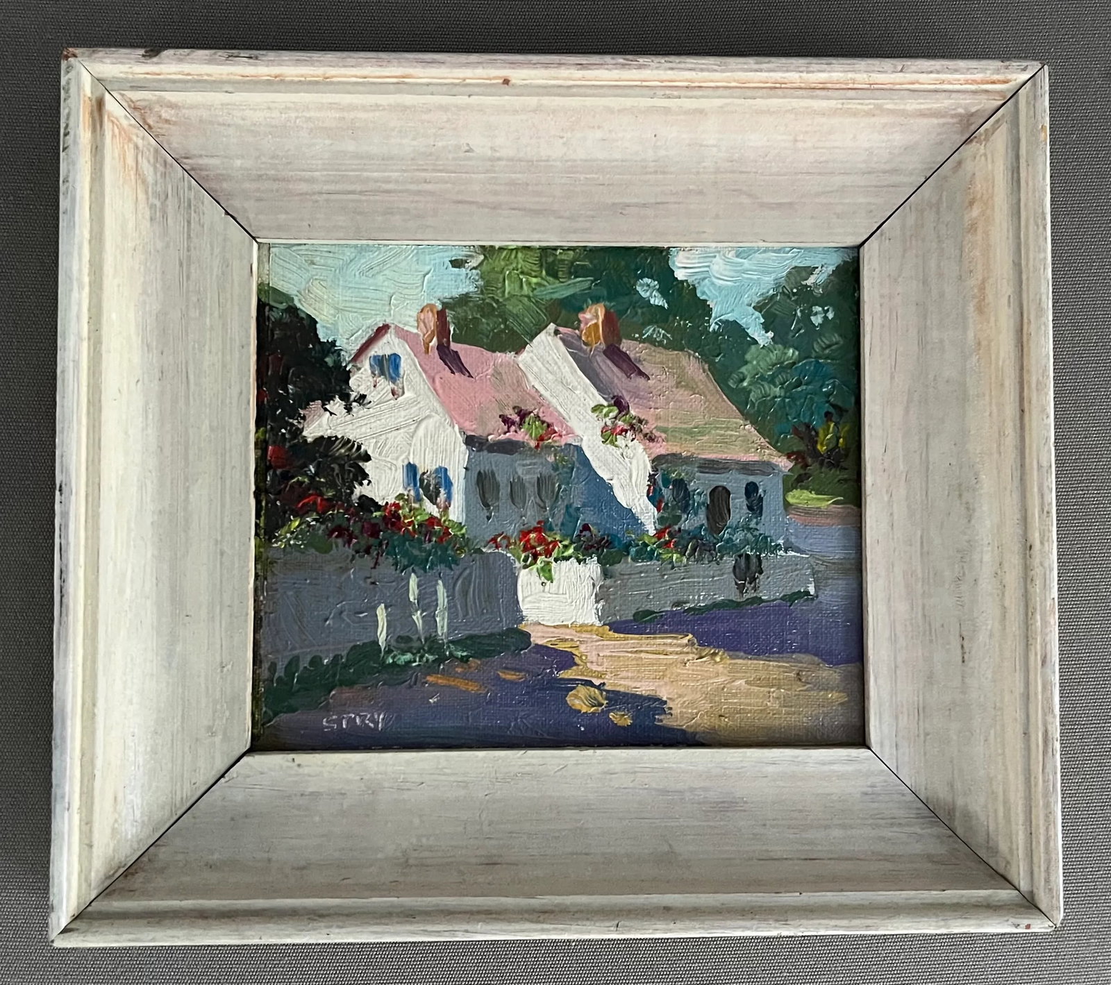Irene Stry (American 1899 - 1963) Small Scale Oil Painting on Board Provincetown School Cottage Stre - 4
