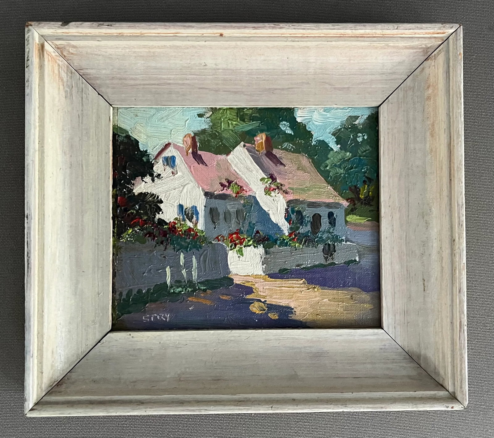 Irene Stry (American 1899 - 1963) Small Scale Oil Painting on Board Provincetown School Cottage Stre - 7