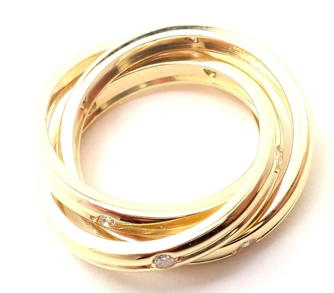 Cartier 18k Yellow Gold Diamond Constellation Trinity Ring Size 51 - 10