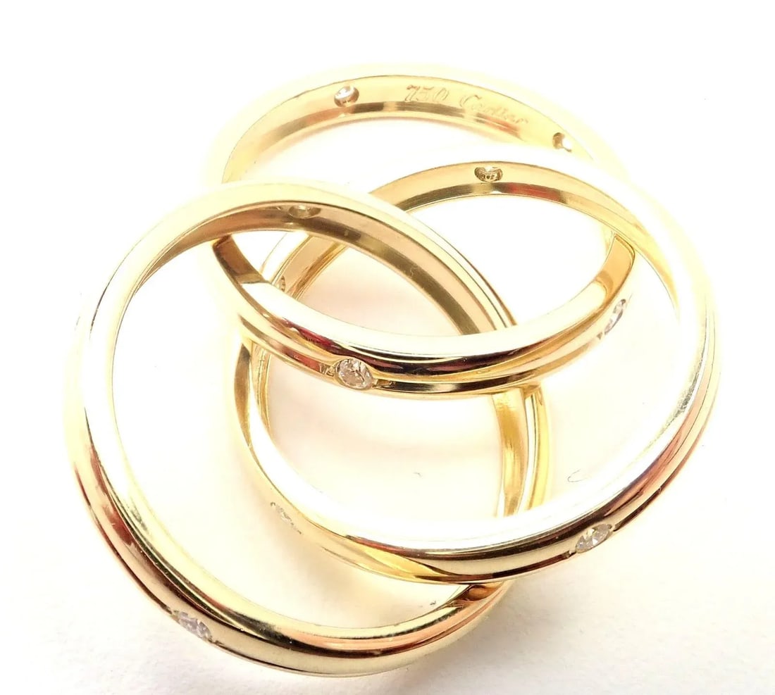 Cartier 18k Yellow Gold Diamond Constellation Trinity Ring Size 51 - 2