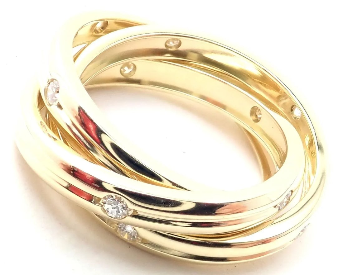 Cartier 18k Yellow Gold Diamond Constellation Trinity Ring Size 51 - 4
