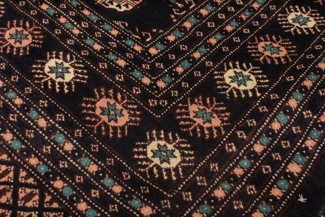 1990s Shabby Chic Bokara Blue/Ivory Wool Rug - 8'4" X 9'11" - 7