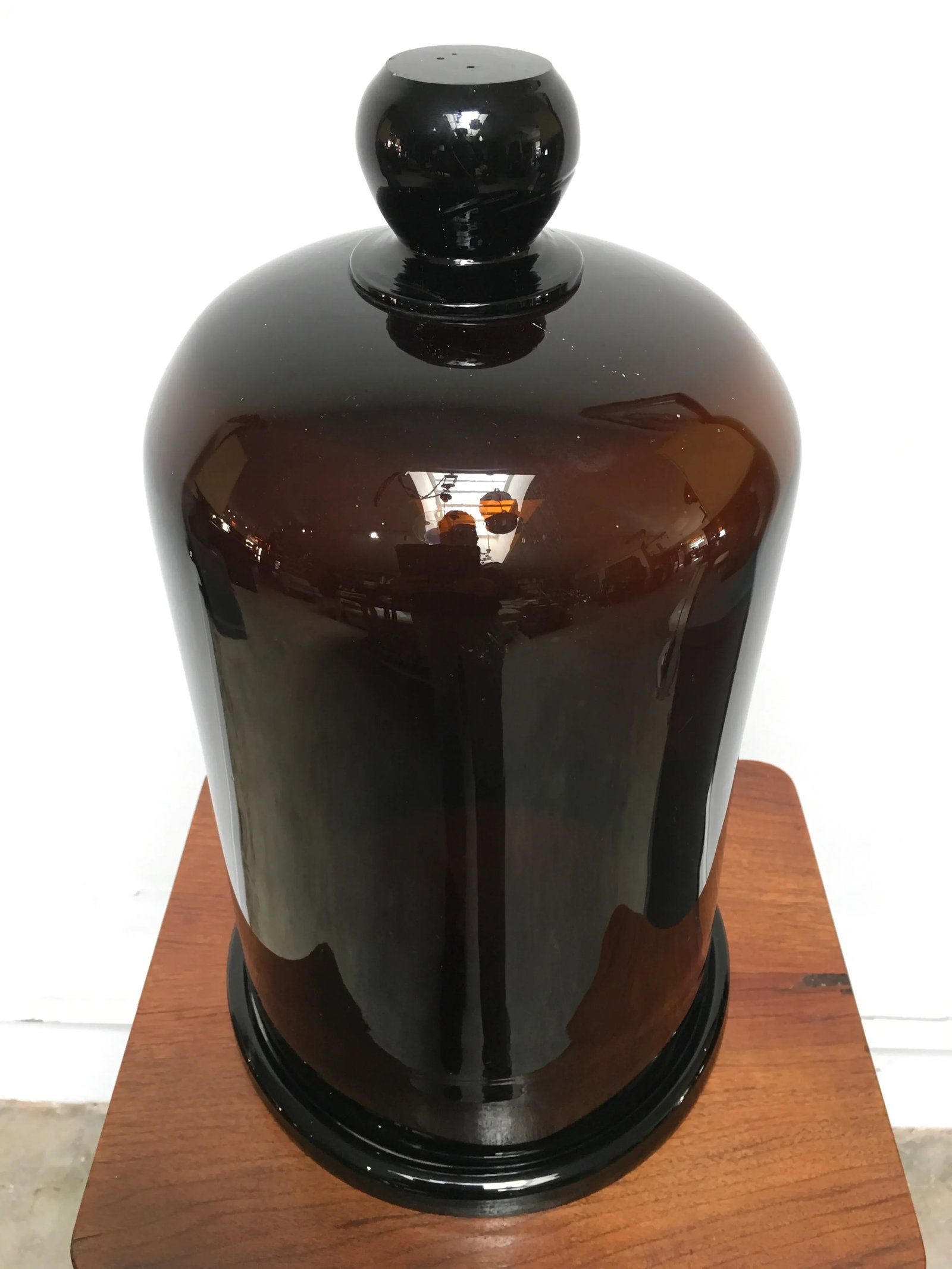 Antique Amber Glass Apothecary Dome Cloche With Ground Glass Finial - 3