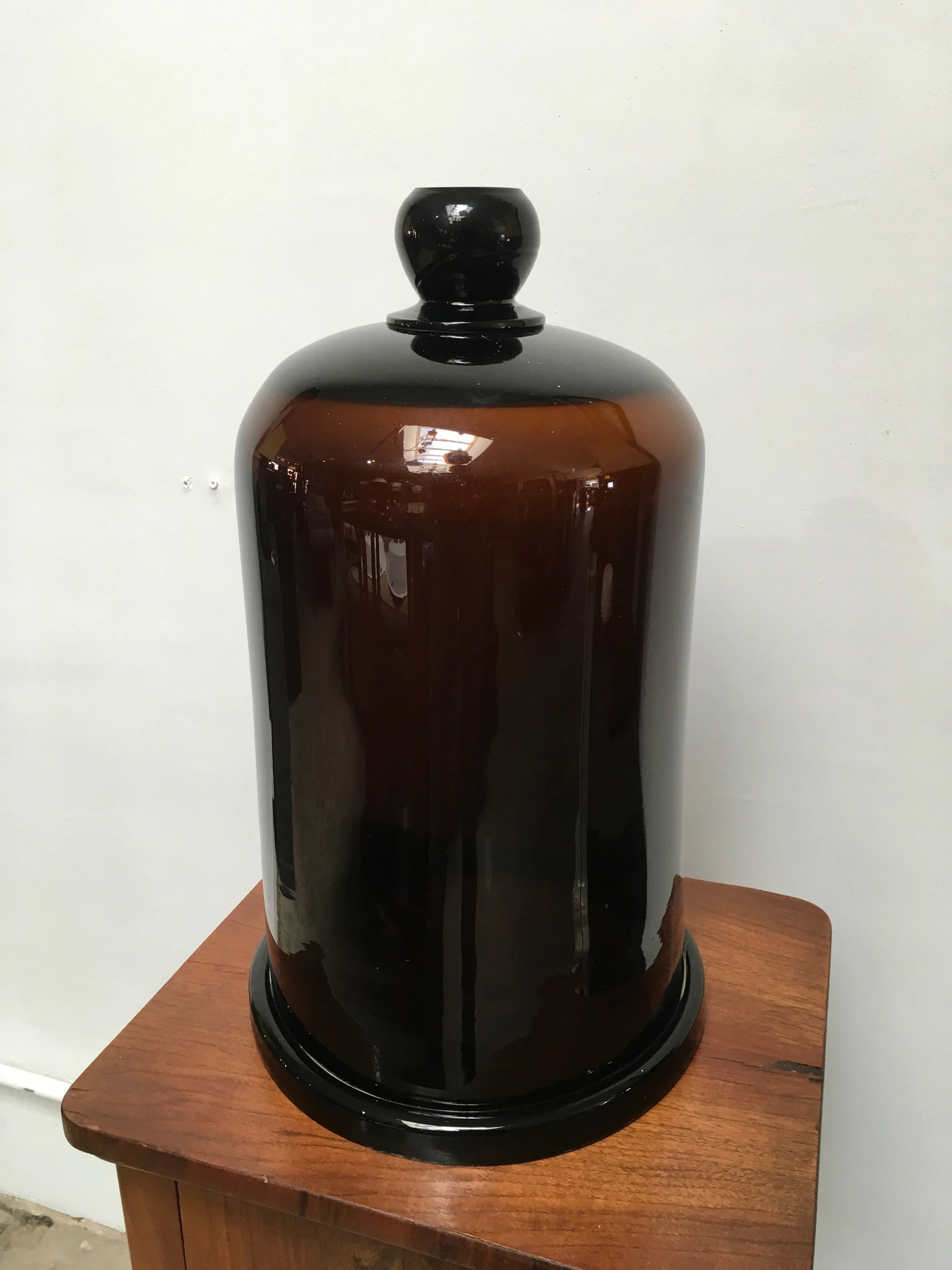 Antique Amber Glass Apothecary Dome Cloche With Ground Glass Finial - 4