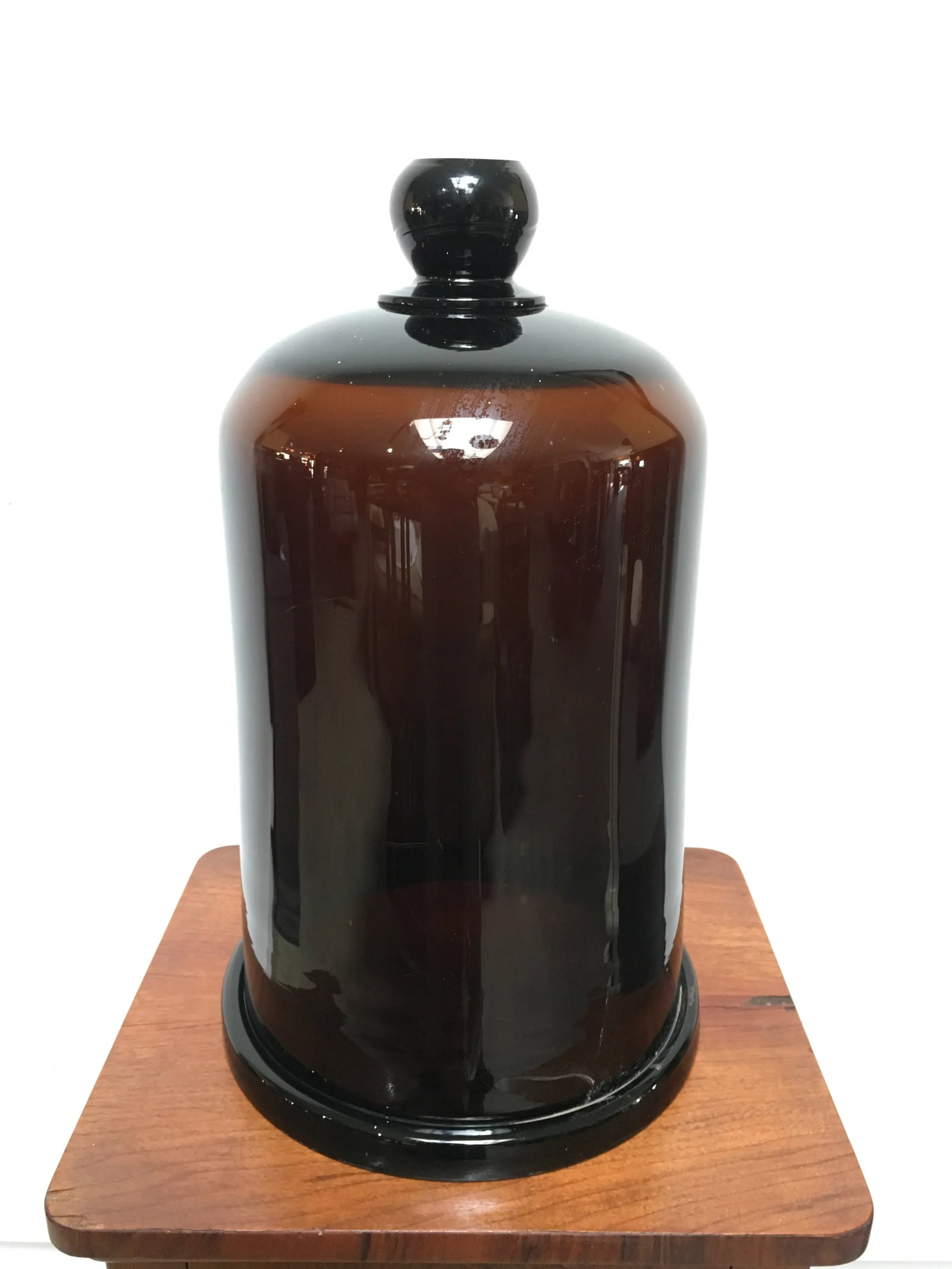 Antique Amber Glass Apothecary Dome Cloche With Ground Glass Finial - 8