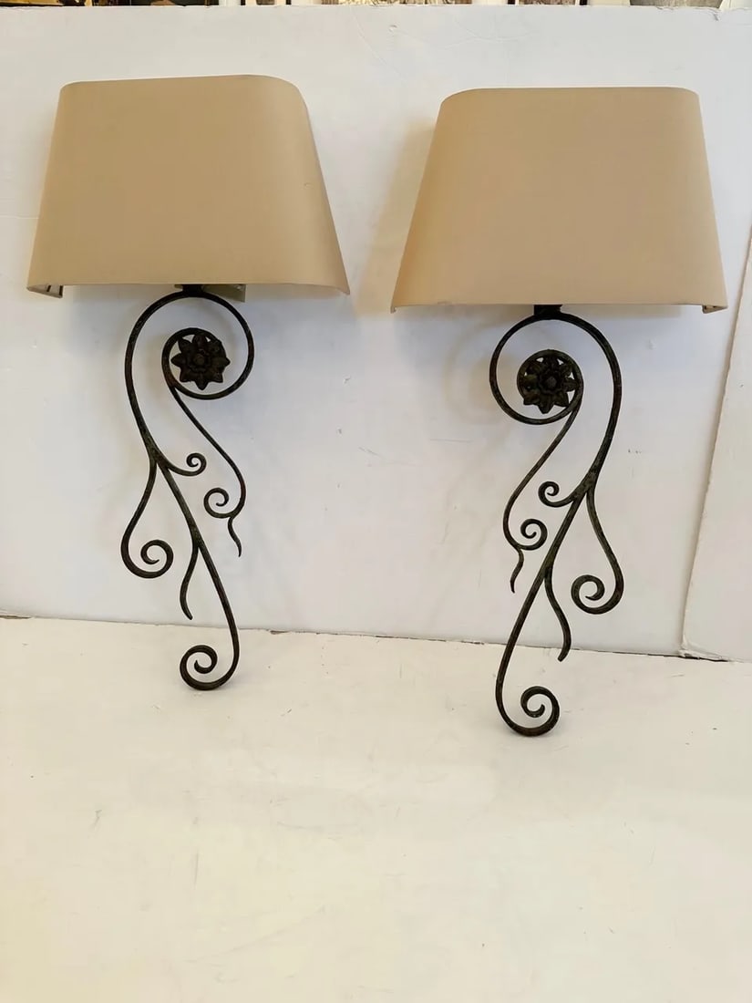 Antique Wrought Iron Wall Sconces -A Pair - 10