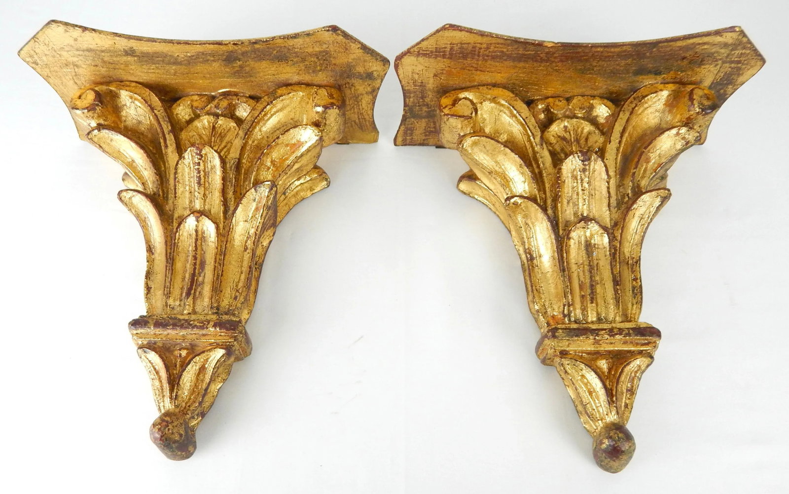 Large Giltwood Vintage Florentia Acanthus Leaf Brackets- Set of 2 - 2