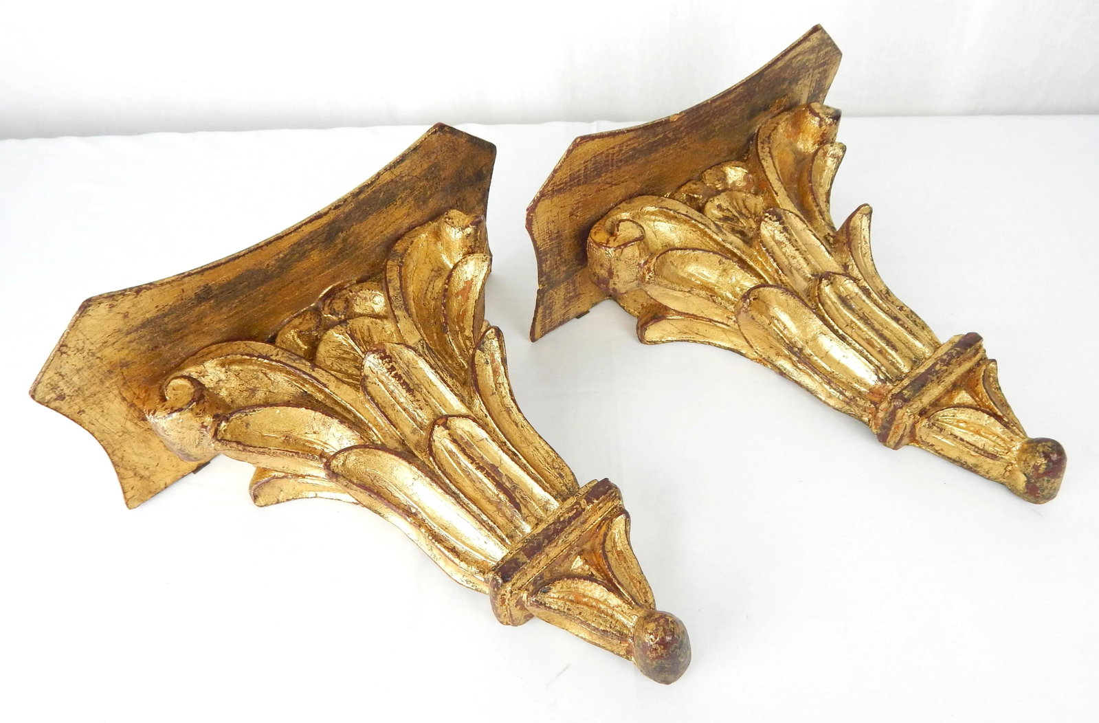 Large Giltwood Vintage Florentia Acanthus Leaf Brackets- Set of 2 - 3