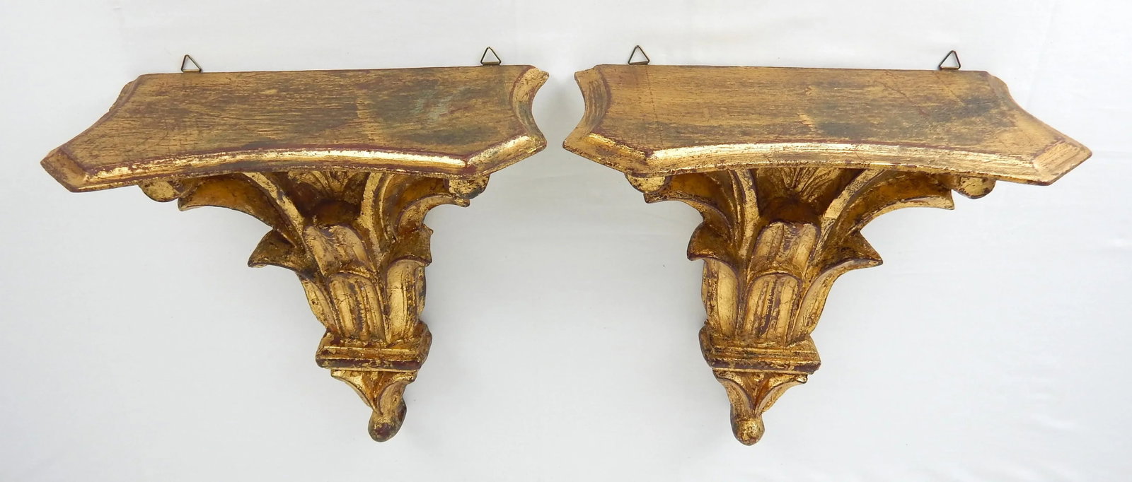 Large Giltwood Vintage Florentia Acanthus Leaf Brackets- Set of 2 - 5
