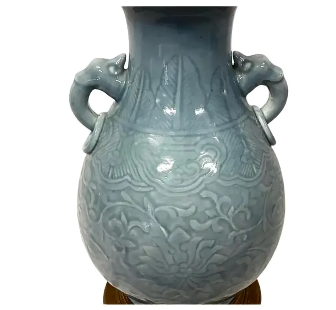 Chinese Gilt Brass Mounted Celadon Porcelain Lamp - 3