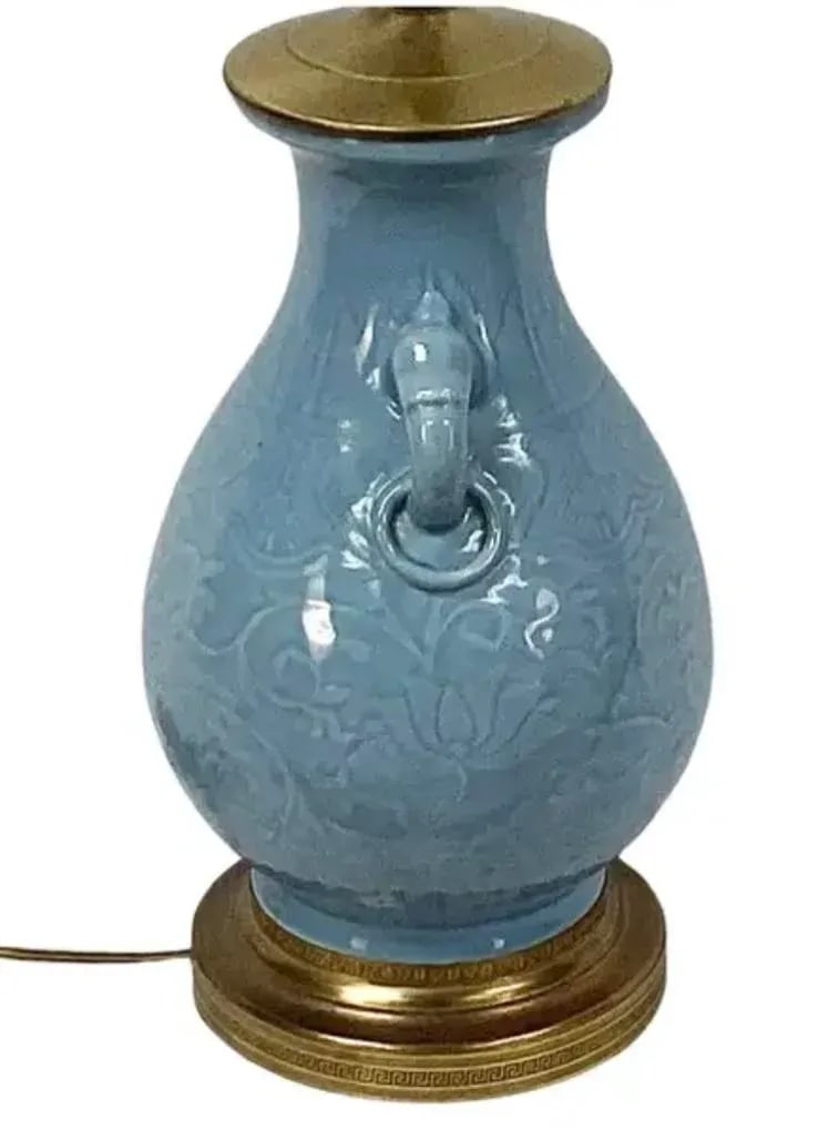 Chinese Gilt Brass Mounted Celadon Porcelain Lamp - 4
