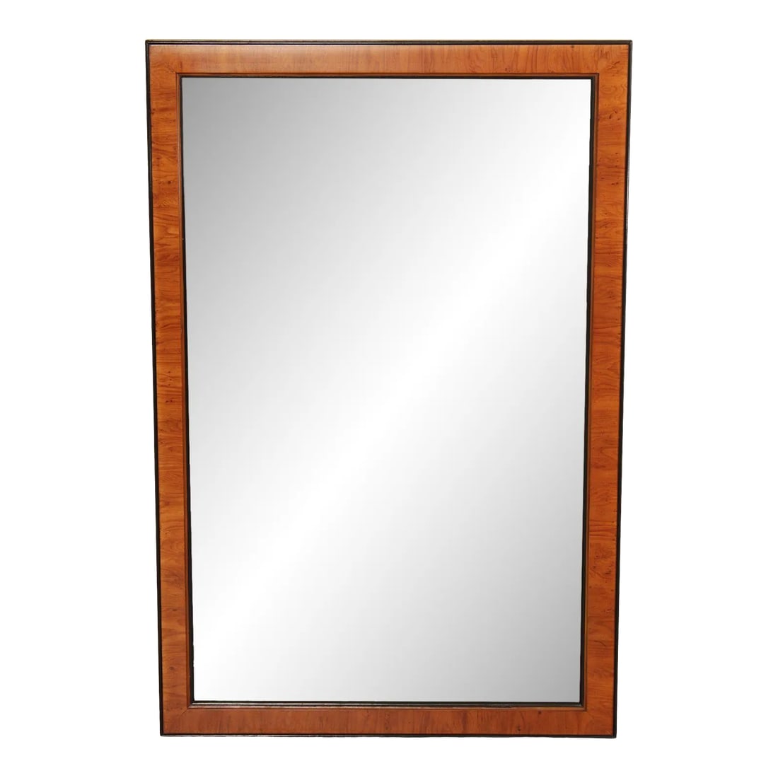 Drexel Yorkshire Rectangular Yew Wood Wall Mirror: High Quality American Made Yew Wood Rectangular Wall Mirror with Beveled Glass and Black Painted Accents Condition: Alterations: Original Condition Unaltered Imperfections: Some Imperfections