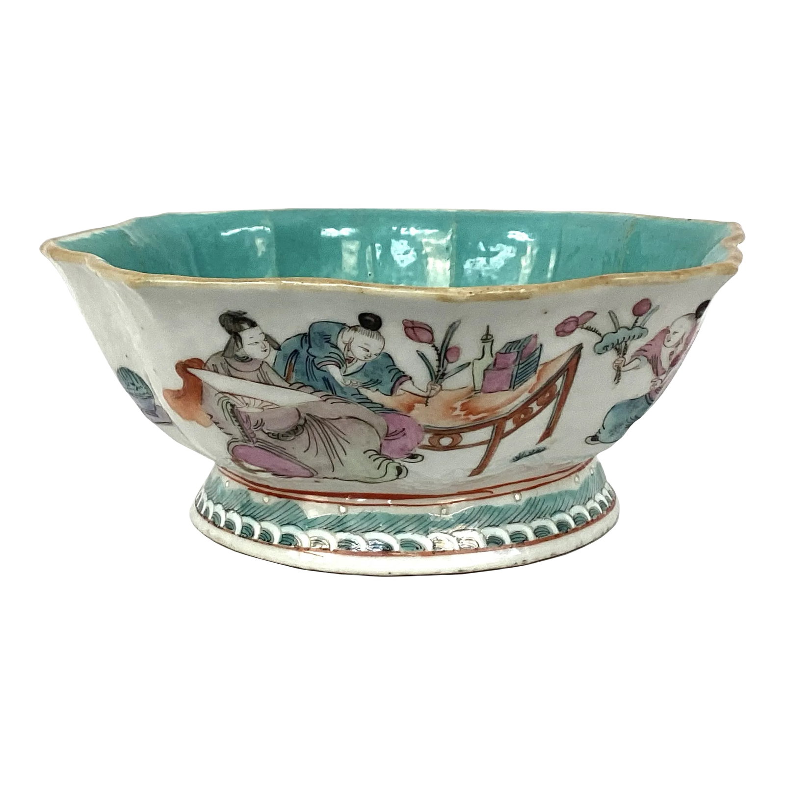 Chinese Famille Rose Footed Bowl With Turquoise Interior (1 of 6)