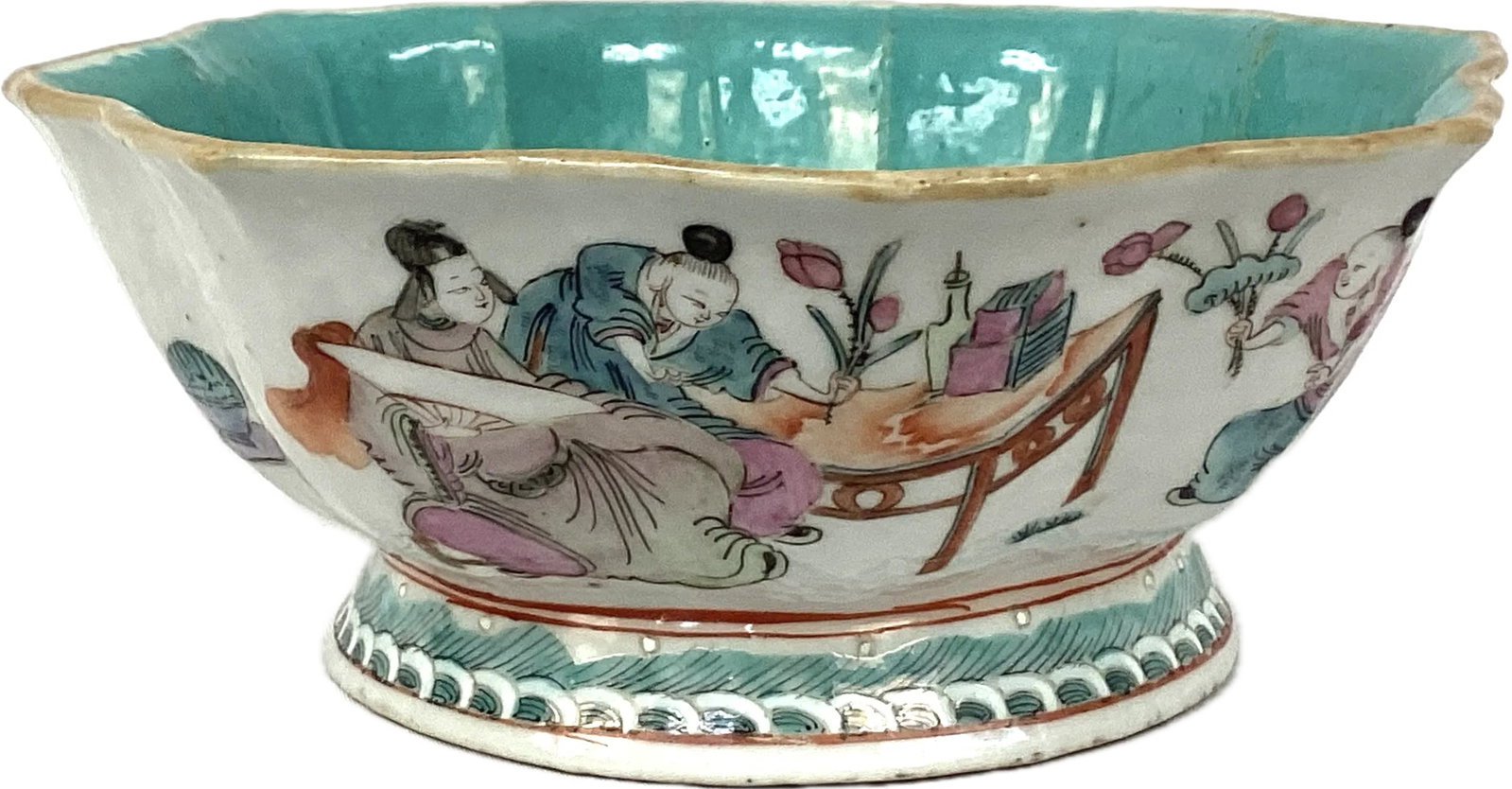 Chinese Famille Rose Footed Bowl With Turquoise Interior - 6