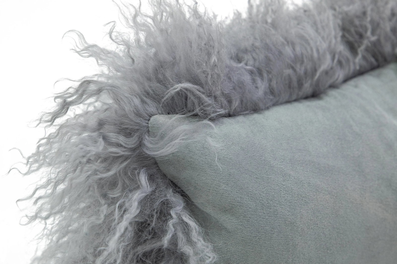Modern Mongolian Lamb Fur Single Side Pillow in Silver Gray Color - 4