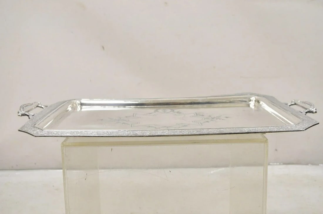 Antique Wilcox Victorian Aesthetic Movement Silver Plated Serving Platter Tray - 10