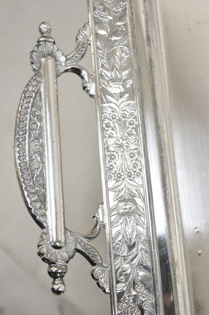 Antique Wilcox Victorian Aesthetic Movement Silver Plated Serving Platter Tray - 12