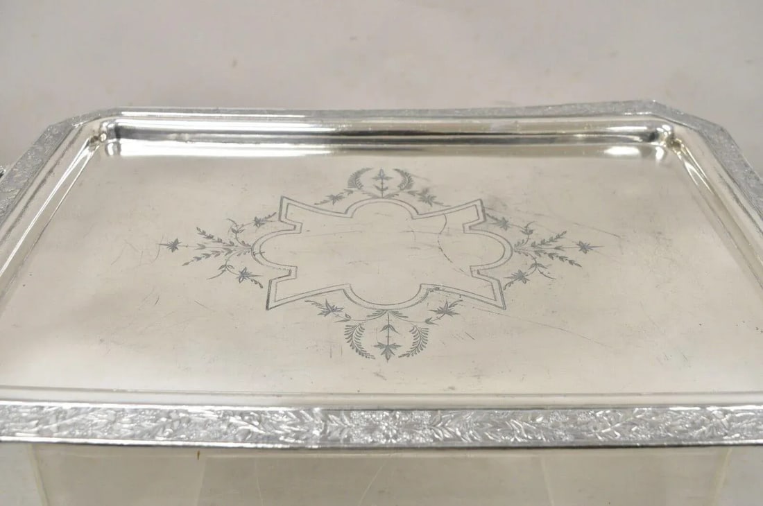 Antique Wilcox Victorian Aesthetic Movement Silver Plated Serving Platter Tray - 3