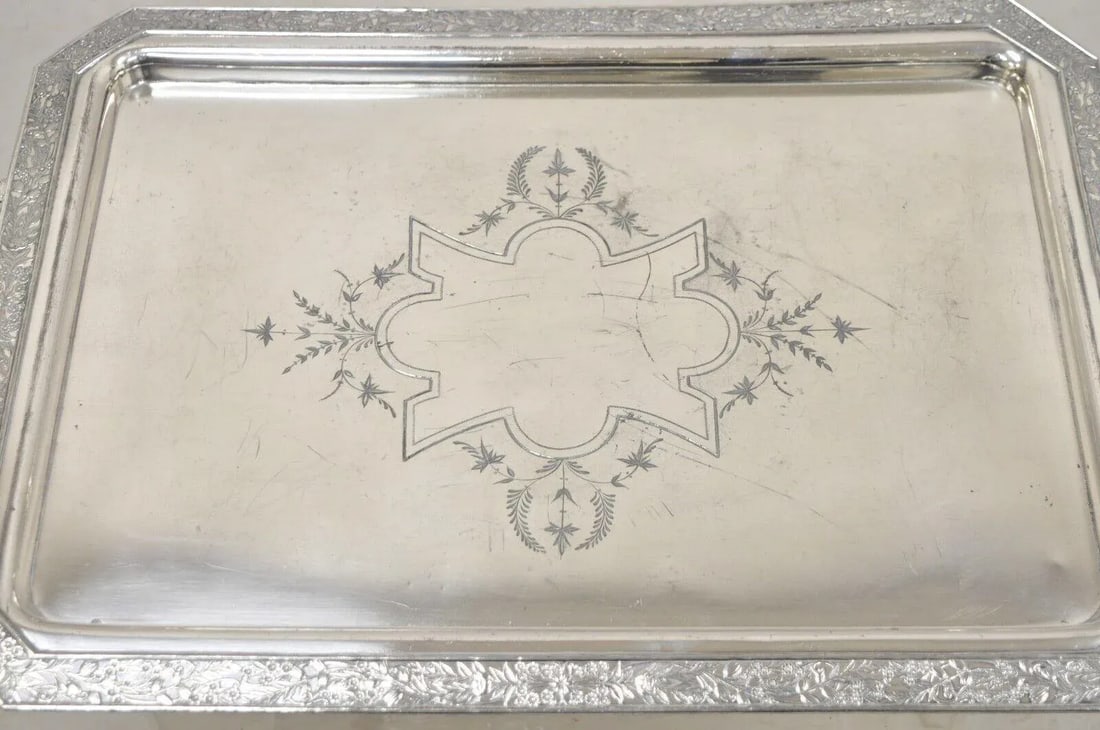 Antique Wilcox Victorian Aesthetic Movement Silver Plated Serving Platter Tray - 4