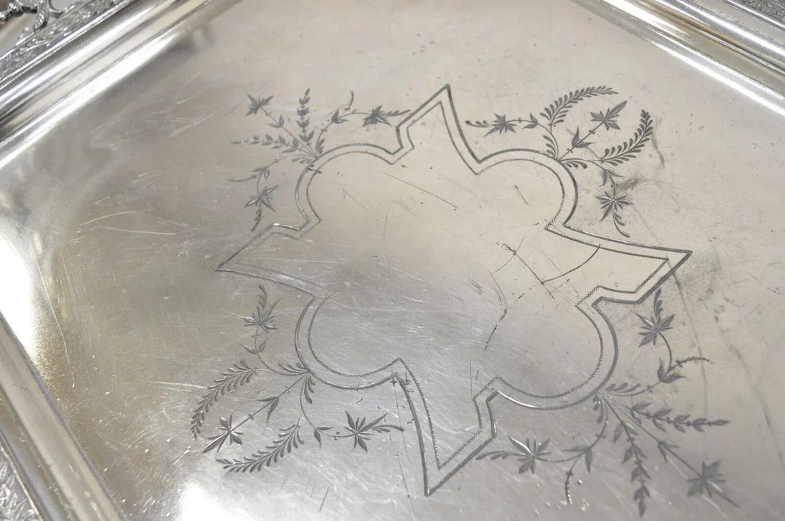 Antique Wilcox Victorian Aesthetic Movement Silver Plated Serving Platter Tray - 5