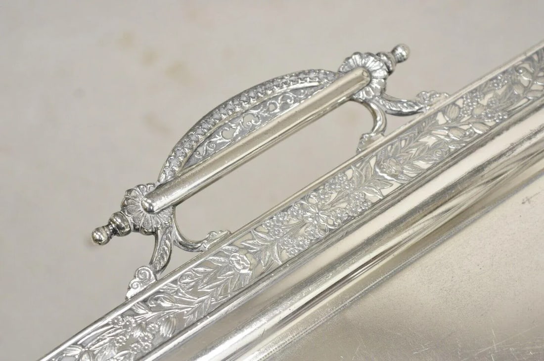 Antique Wilcox Victorian Aesthetic Movement Silver Plated Serving Platter Tray - 6