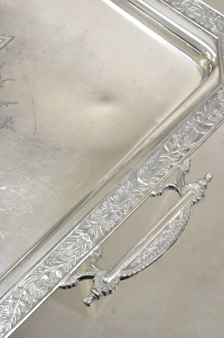 Antique Wilcox Victorian Aesthetic Movement Silver Plated Serving Platter Tray - 8