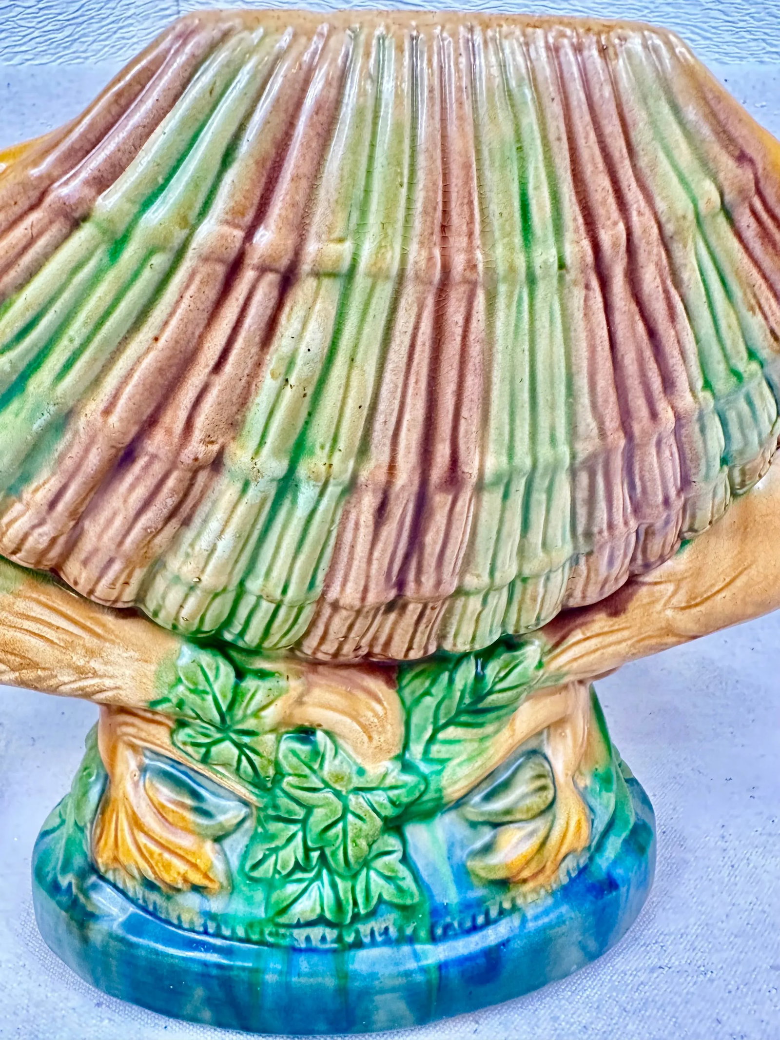 Large Vintage Majolica Style Seashell Centerpiece With Mermaids - 4