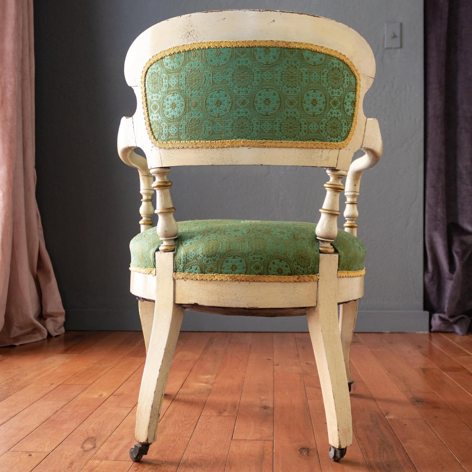 19th Century Napoleon III Olive and Turquoise Fauteuil Arm Chair - 6