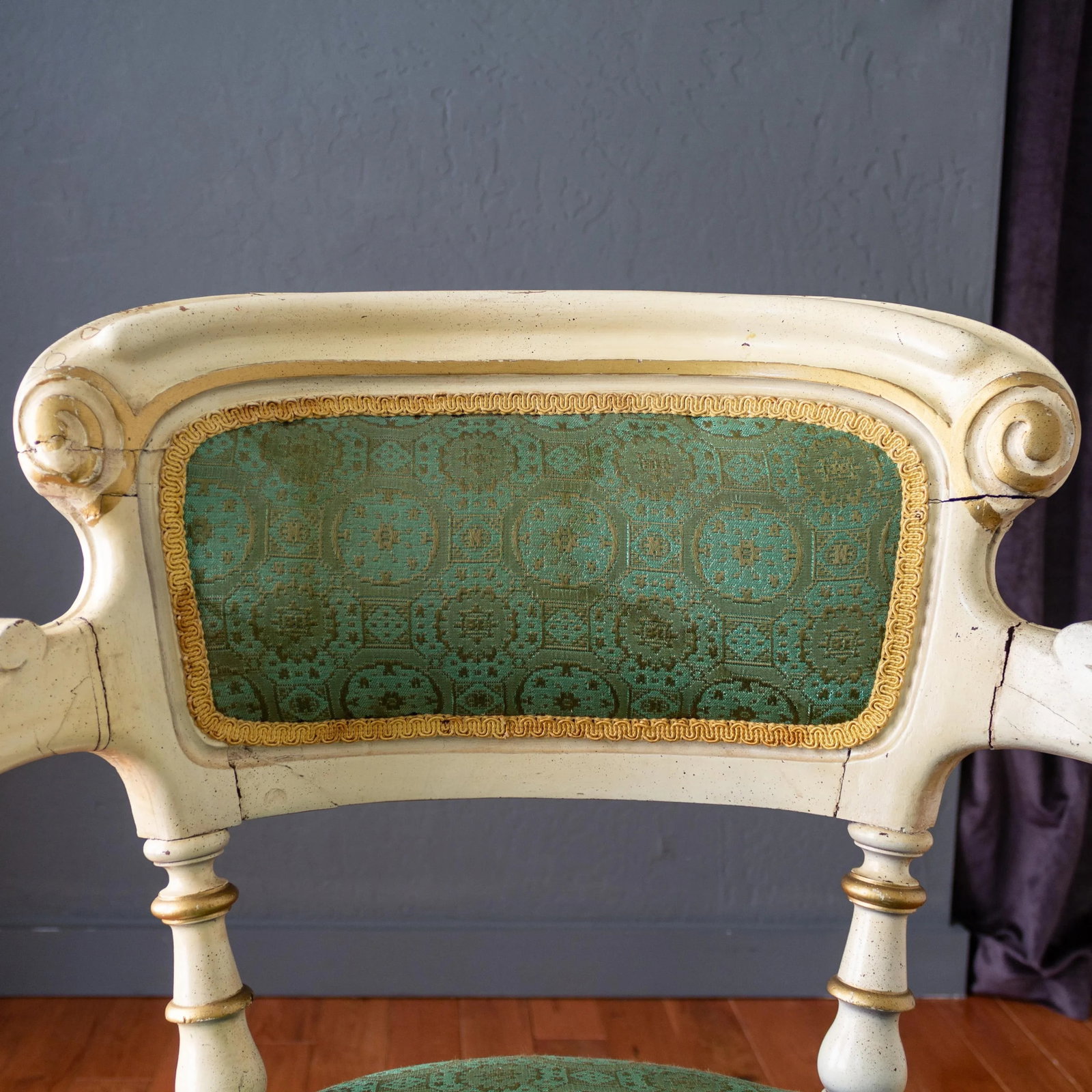 19th Century Napoleon III Olive and Turquoise Fauteuil Arm Chair - 8