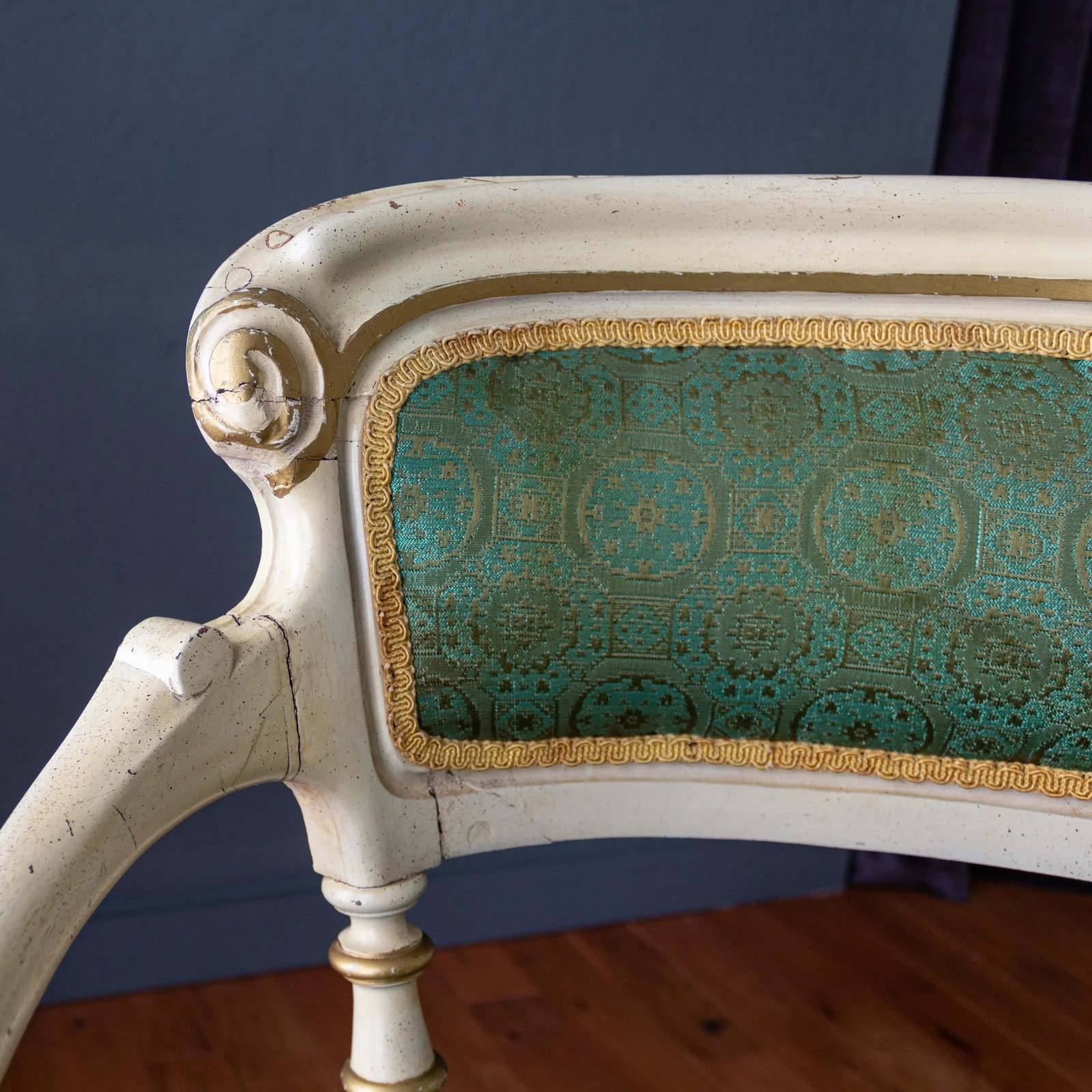 19th Century Napoleon III Olive and Turquoise Fauteuil Arm Chair - 9